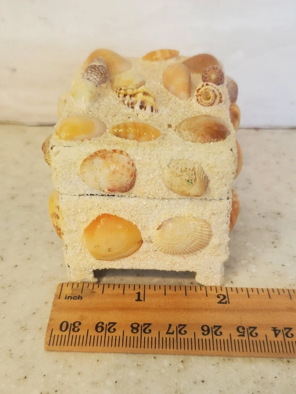 Vintage Shell Encrusted Trinket Box Camp Barakel Souvenir Coastal Beach Decor MC
